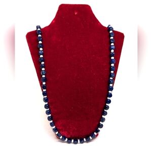 Beaded Necklace Navy Blue and White 18" Men Women Unisex Vintage Casual Boho